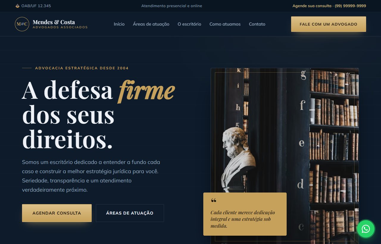 Site do escritório Mendes & Costa